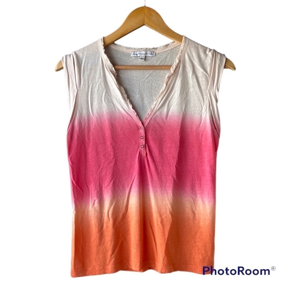 YOUNG FABULOUS AND BROKE White Pink Orange Tie Dye V Neck Top Size XS